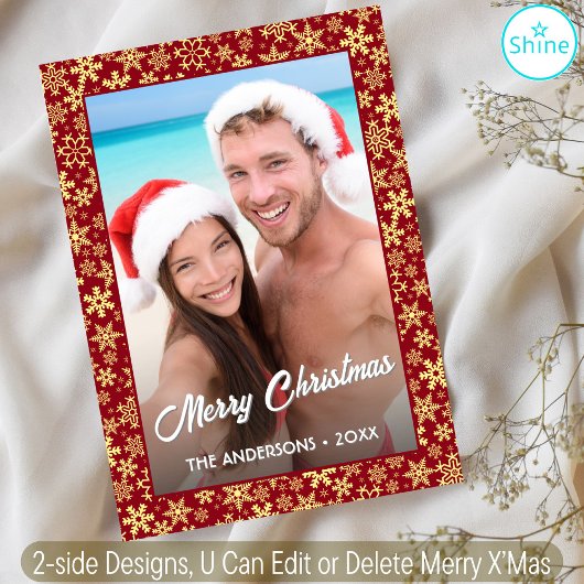 Snowflake Custom Foto Weihnachten Red 2 Side Desig
