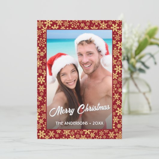 Snowflake Custom Foto Weihnachten Red 2 Side Desig (Stehend Vorderseite)