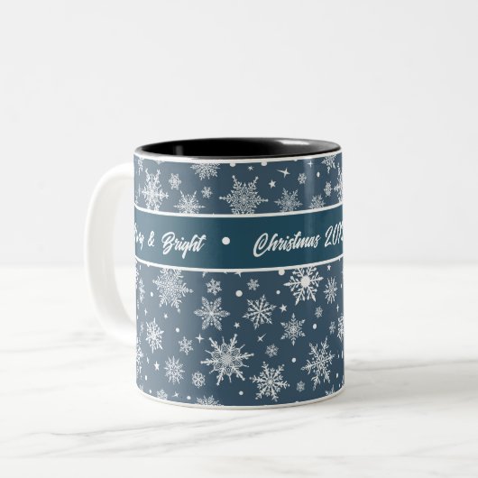 Snowflake Deep Blue Zweifarbige Tasse (Vorderseite Links)