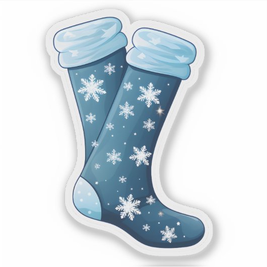 Snowflake dekorierte Blaue Feierliche Socken Aufkleber (Vorderseite)