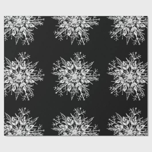 Snowflake Design Schwarz-weiß Geschenkpapier (Flach)