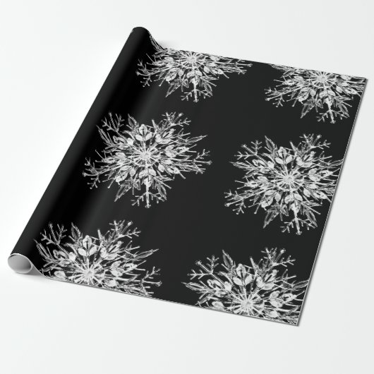 Snowflake Design Schwarz-weiß Geschenkpapier (Ungerollt)