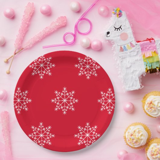 Snowflake Design Weihnachten Roter Urlaub Pappteller (Party)