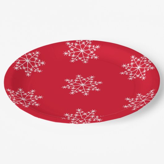Snowflake Design Weihnachten Roter Urlaub Pappteller (Schrägansicht)
