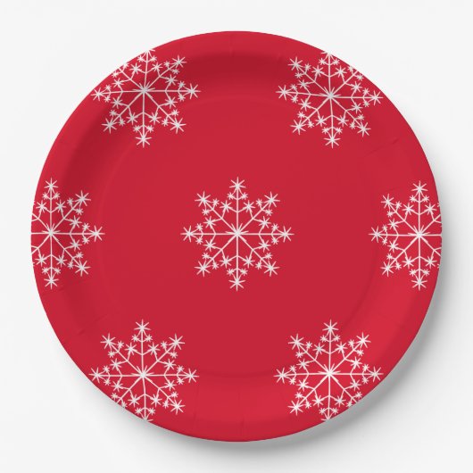 Snowflake Design Weihnachten Roter Urlaub Pappteller (Vorderseite)