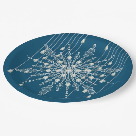 Snowflake Diamond elegante Winter blau grau Pappteller (Schrägansicht)