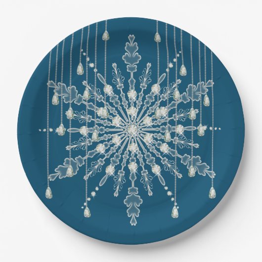 Snowflake Diamond elegante Winter blau grau Pappteller (Vorderseite)
