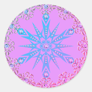 Snowflake Diamond Retro lila blau Mitte Jahrhunder Runder Aufkleber