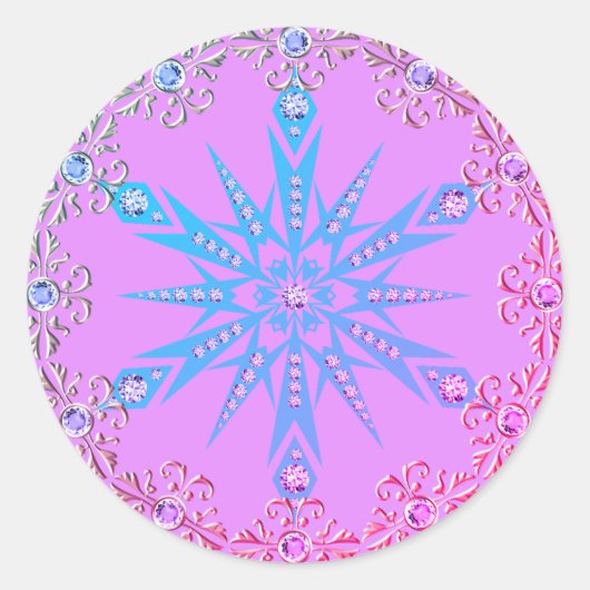 Snowflake Diamond Retro lila blau Mitte Jahrhunder Runder Aufkleber (Vorderseite)