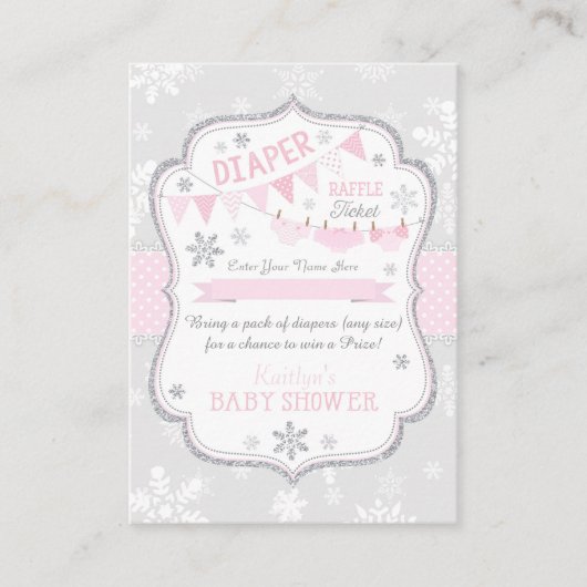 Snowflake Diapers und Tutu Raffle Ticket Begleitkarte (Vorderseite)