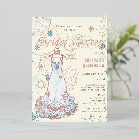Snowflake Dress Winter Wonderland Brautparty Folieneinladung (Stehend vorne)