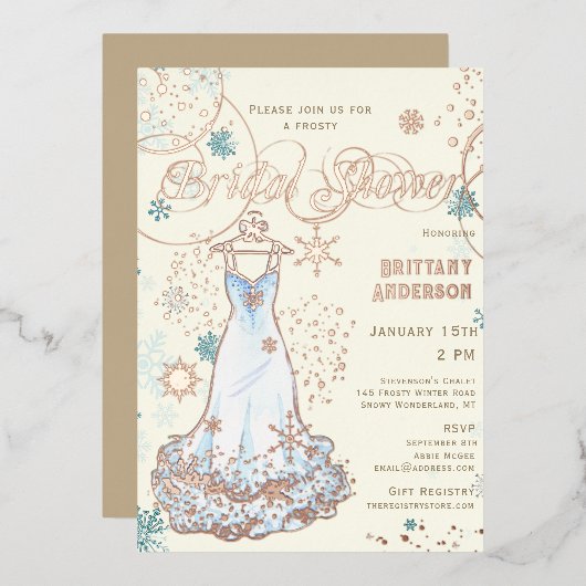 Snowflake Dress Winter Wonderland Brautparty Folieneinladung (Vorderseite/Rückseite)