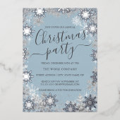 Snowflake Dusty Blue Silver Christmas Work Party Folieneinladung (Vorderseite)