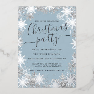 Snowflake Dusty Blue Silver Christmas Work Party Folieneinladung