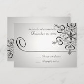 Snowflake Elegance Silver Response Card RSVP Karte (Vorne/Hinten)