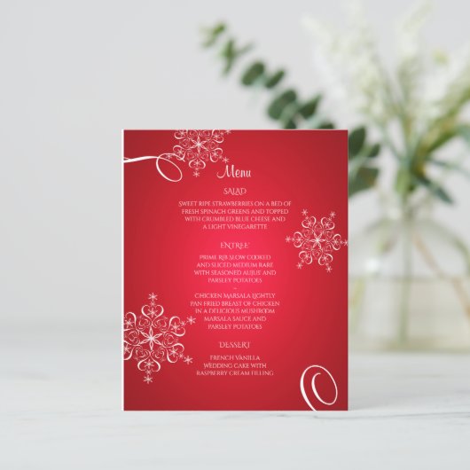 Snowflake Elegance Wedding Menu (Stehend Vorderseite)