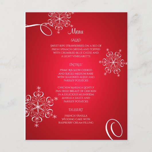 Snowflake Elegance Wedding Menu (Vorderseite)