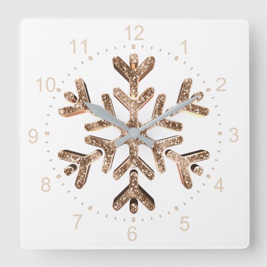 Snowflake Elegant Gold and White Christmas Quadratische Wanduhr (Vorderseite)
