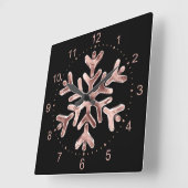 Snowflake Elegante Schwarz und Rose Quadratische Wanduhr (Winkel)