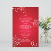 Snowflake Elegante Wedding Menu Rot (Stehend Vorderseite)