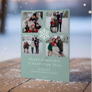 Snowflake Emblem Foto Collage Aquamarin Feiertagskarte