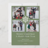Snowflake Emblem Foto Collage | Green Feiertagskarte (Vorderseite)