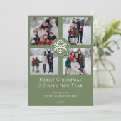 Snowflake Emblem Foto Collage | Green Feiertagskarte (Stehend Vorderseite)