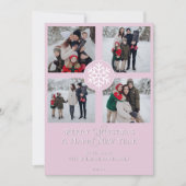 Snowflake Emblem Foto Collage | Pink Feiertagskarte (Vorderseite)