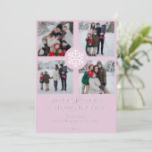 Snowflake Emblem Foto Collage | Pink Feiertagskarte (Stehend Vorderseite)