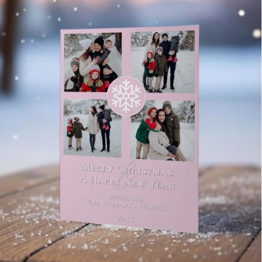 Snowflake Emblem Foto Collage | Pink Feiertagskarte