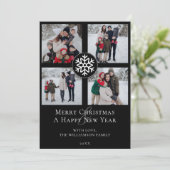 Snowflake Emblem Foto Collage | Schwarz Feiertagskarte (Stehend Vorderseite)