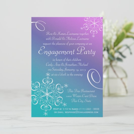 Snowflake-Engagement-Partei Einladung (Stehend Vorderseite)