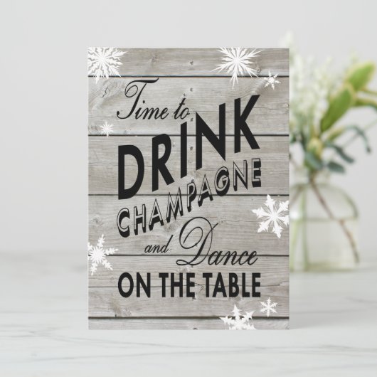 Snowflake Engagement Party Zeit, Champagner zu tri Einladung (Stehend Vorderseite)