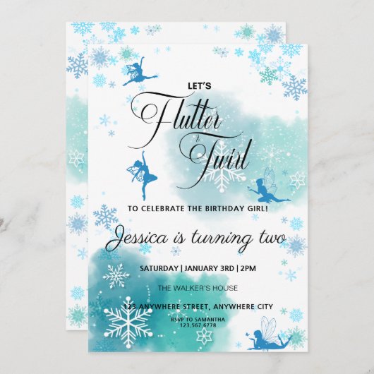 Snowflake Fairies Geburtstagsparty Einladung (Vorne/Hinten)