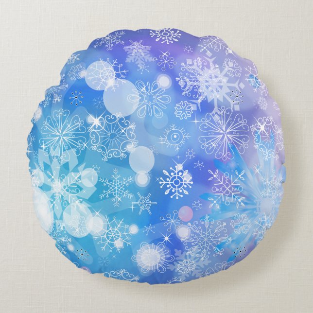 Snowflake Fantasy Rundes Kissen (Vorderseite)