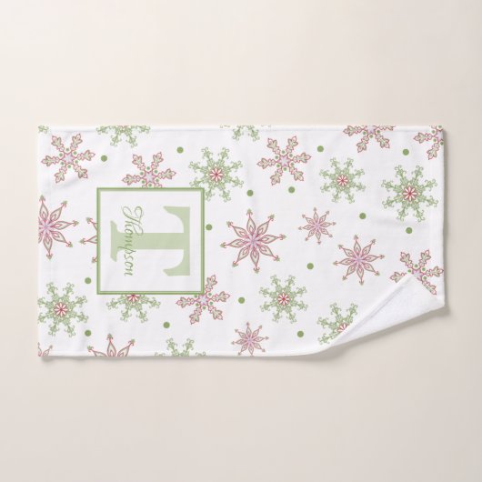Snowflake farbige Monogram Moderner Familienname Handtuch (Handtuch)