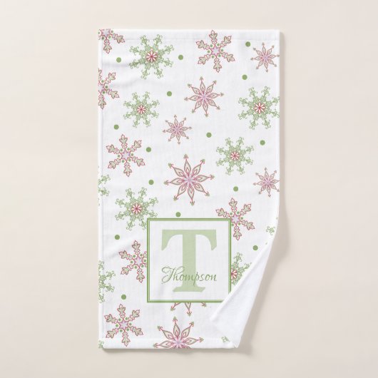 Snowflake farbige Monogram Moderner Familienname Handtuch (Handtuch)