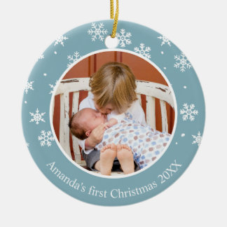 Snowflake First Christmas 2 Foto Custom Keramik Ornament