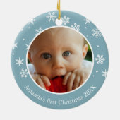 Snowflake First Christmas 2 Foto Custom Keramik Ornament (Hinten)