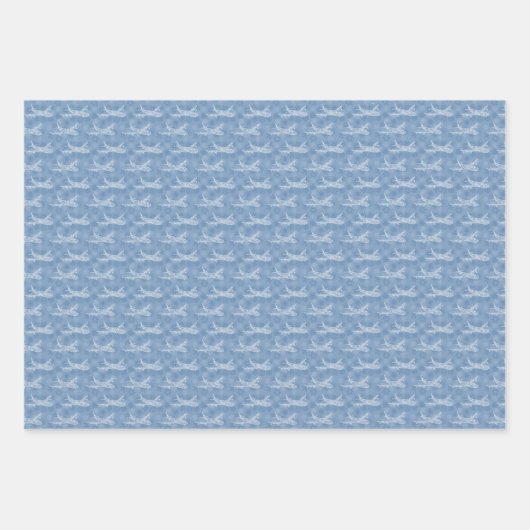 Snowflake Flugzeug auf blau. Umhüllungspapierblätt Geschenkpapier Set (Vorderseite 3)