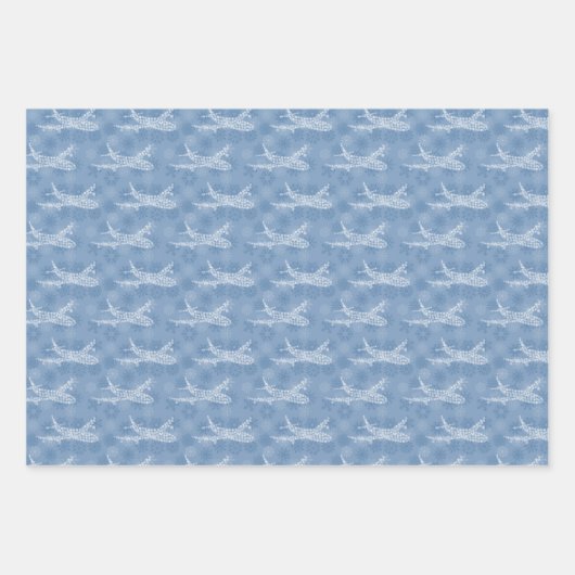 Snowflake Flugzeug auf blau. Umhüllungspapierblätt Geschenkpapier Set (Vorderseite 2)