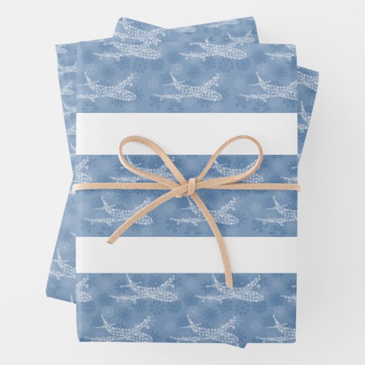 Snowflake Flugzeug auf blau. Umhüllungspapierblätt Geschenkpapier Set (Beispiel)