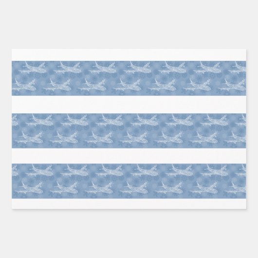 Snowflake Flugzeug auf blau. Umhüllungspapierblätt Geschenkpapier Set (Vorderseite)