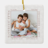 Snowflake Foto Frame Baby Birth Stats Natural Keramikornament (Vorderseite)