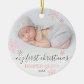 Snowflake Foto Girl Baby First Christmas Keramik Ornament (Vorne)