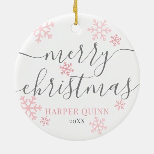 Snowflake Foto Girl Baby First Christmas Keramik Ornament (Hinten)