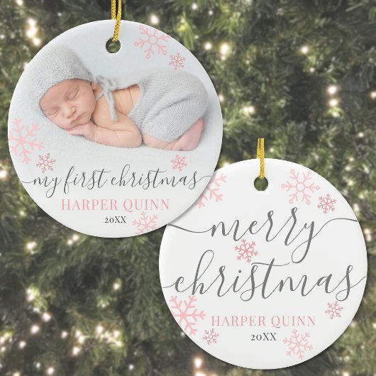 Snowflake Foto Girl Baby First Christmas Keramik Ornament