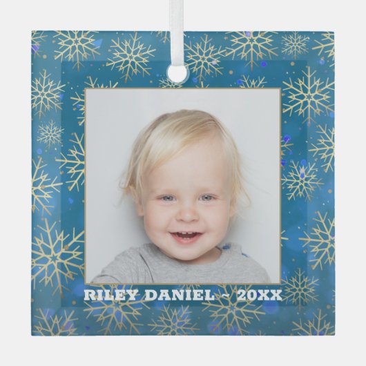 Snowflake-Foto Ornament Aus Glas (Vorderseite)