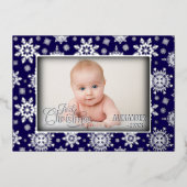 Snowflake Foto Silver Frame Folien Feiertagskarte (Vorderseite)