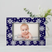 Snowflake Foto Silver Frame Folien Feiertagskarte (Stehend vorne)